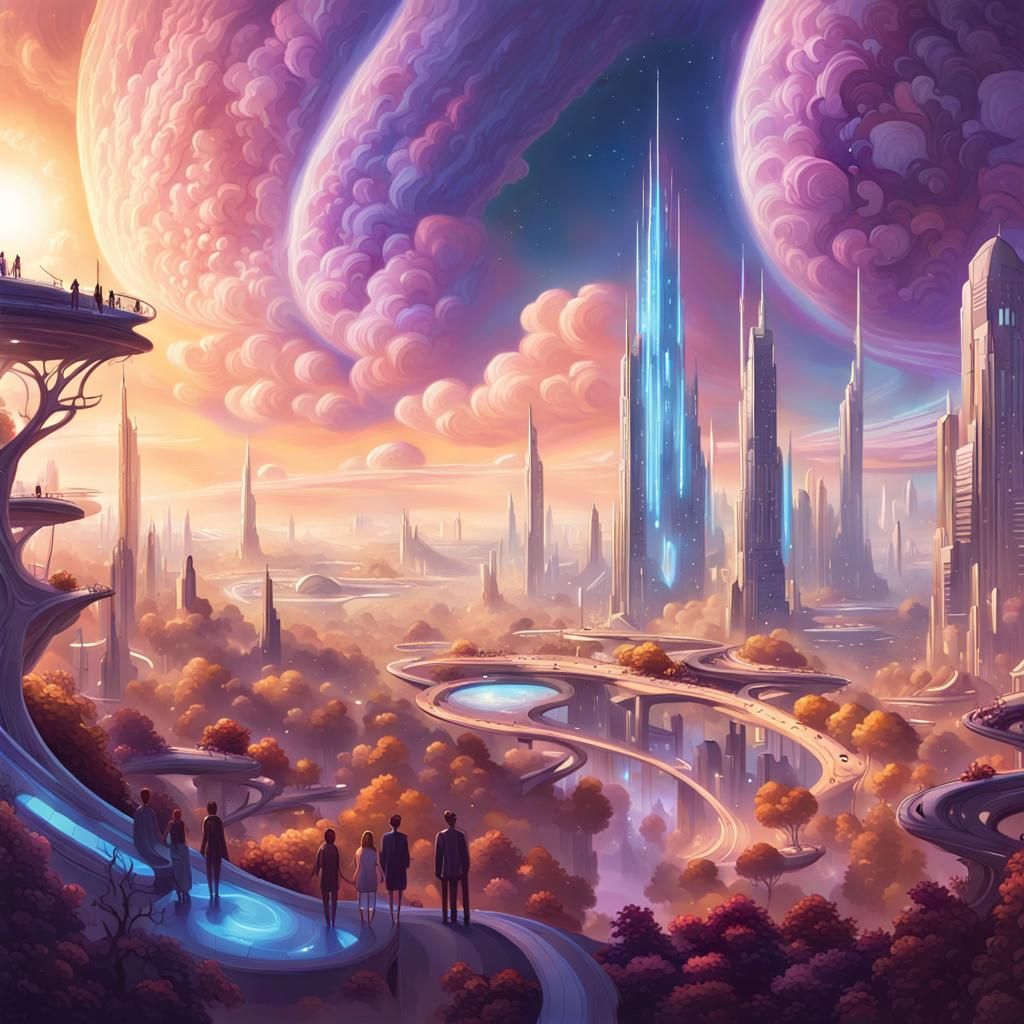 Cosmic Utopian City on Distant Planet Concept Art