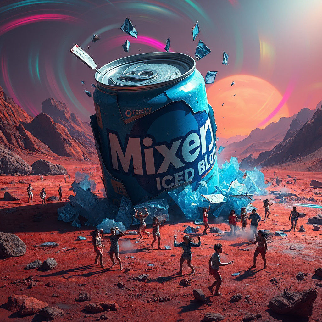 Exploded Soda Can Party on Mars: Digital Matte Painting