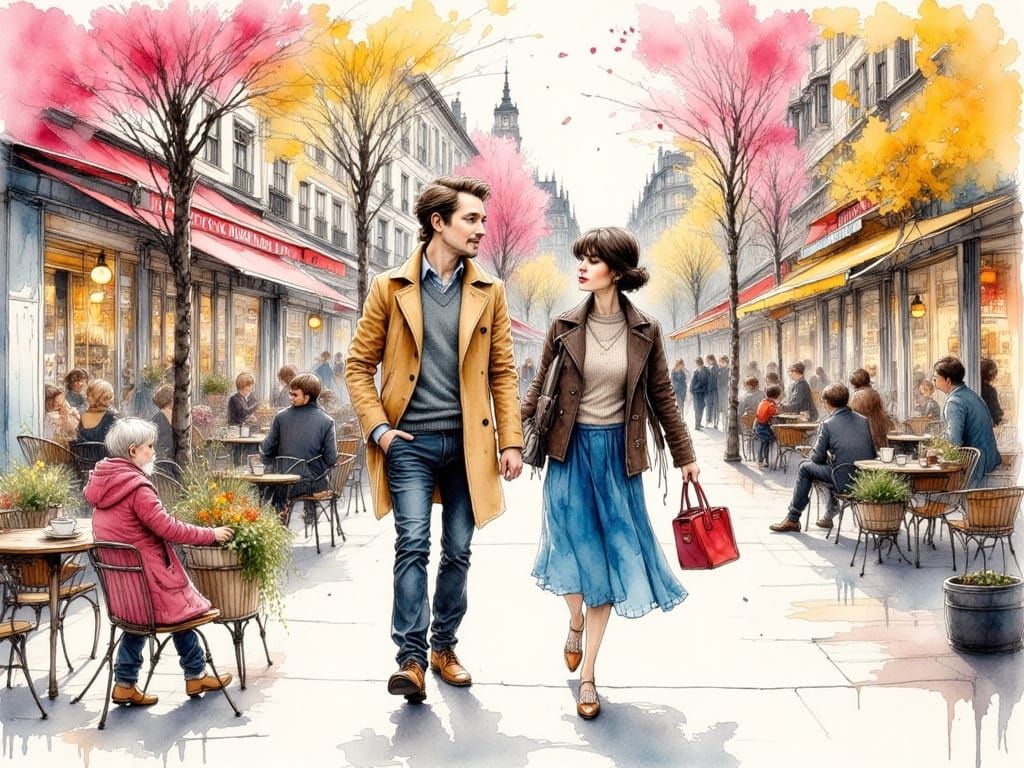 Ink Drawing of Couple in Musée d'Orsay