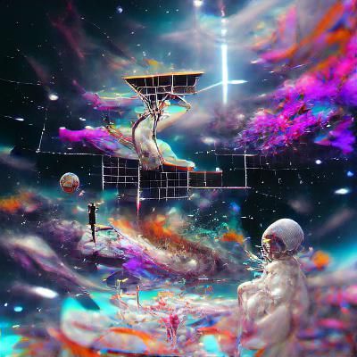 Holographic Space Station Concept Art in Surreal Style