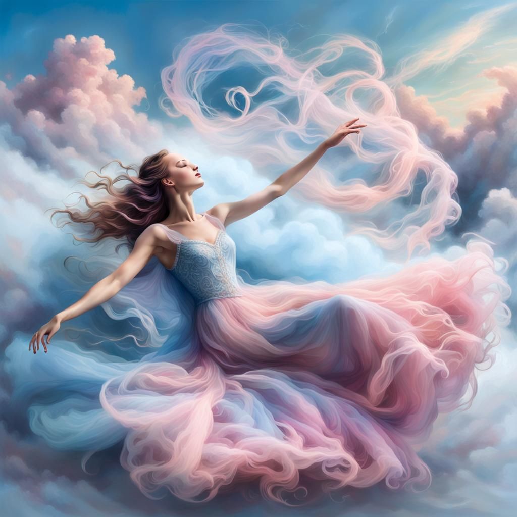 Woman on Luminous Cloud in Dreamscape