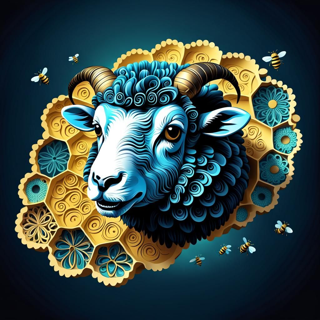Sheep Bleating "Bee Bee" in Abstract 3D Design