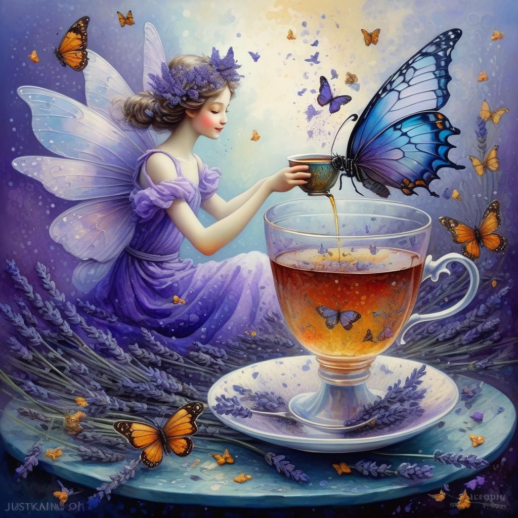 Lavender Fairy's Butterfly Tea Party in Pointillism