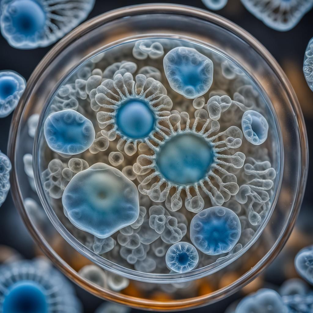 Microscopic Amoeboid Shapes in Petri Dish, Hyperrealistic