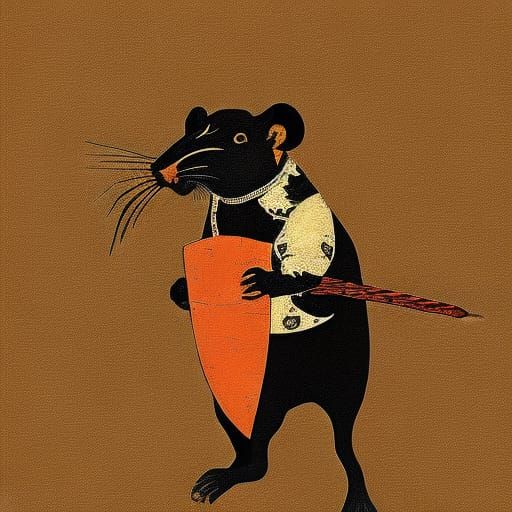 Rat Knight Portrait in Medieval Animalistic Style