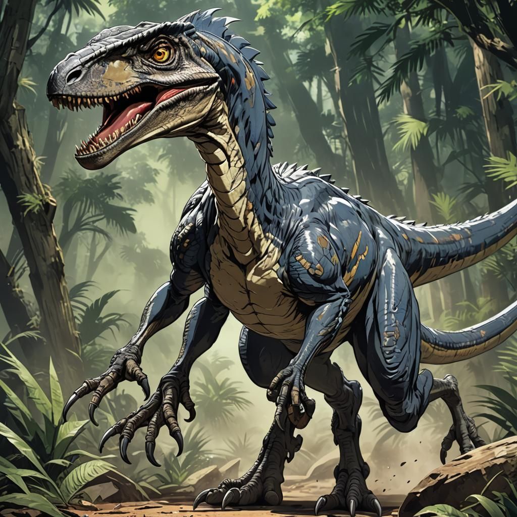 Velociraptor in Anime Style Manga Scan