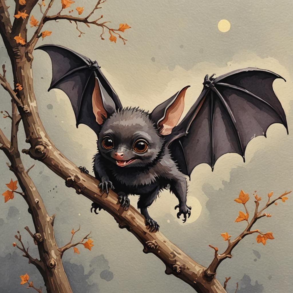Friendly Bat in Detailed Gouache Painting