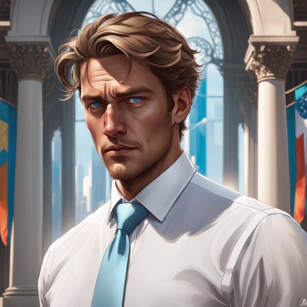 Hopeful Young Politician Portrait in Digital Art Style