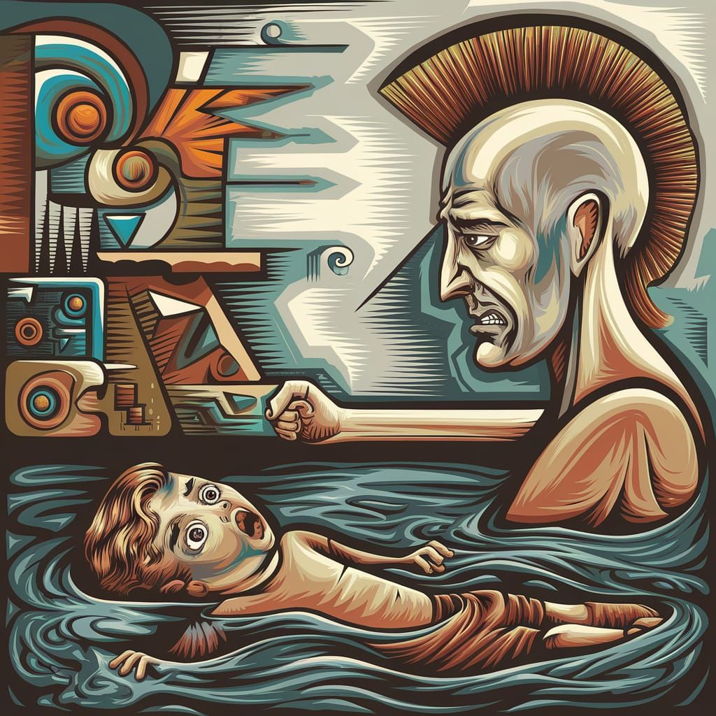 Abstract Art: Man, Boy, and Geometric Shapes