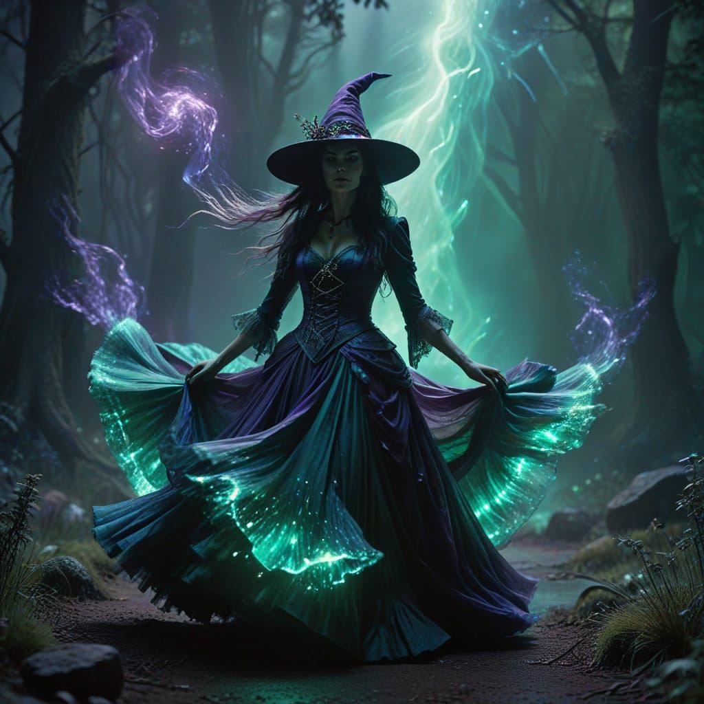 Witch Dancing with Ghost Wizard, Potions Enveloping Scene