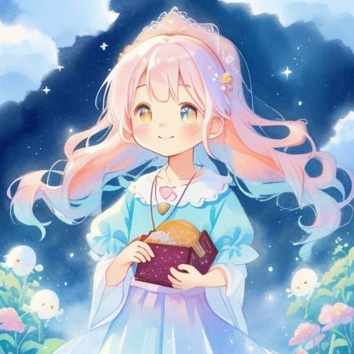 Pastel Cloud with Heart Rain in Kawaii Style