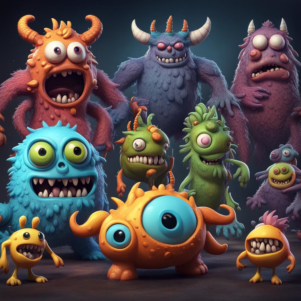Fantastical Cartoon Monsters in Detailed Matte Painting