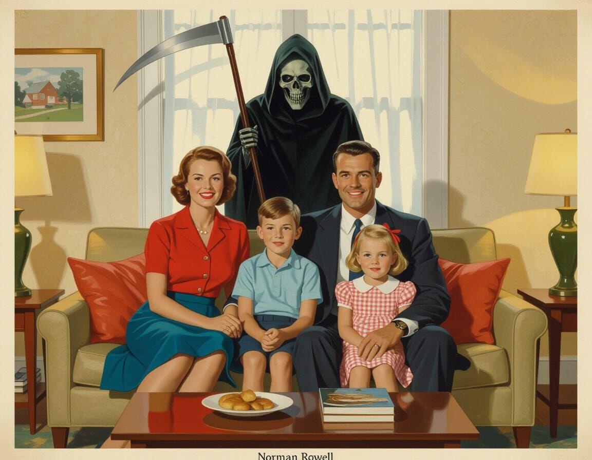 Grim Reaper Lurking in 1950s Family Portrait