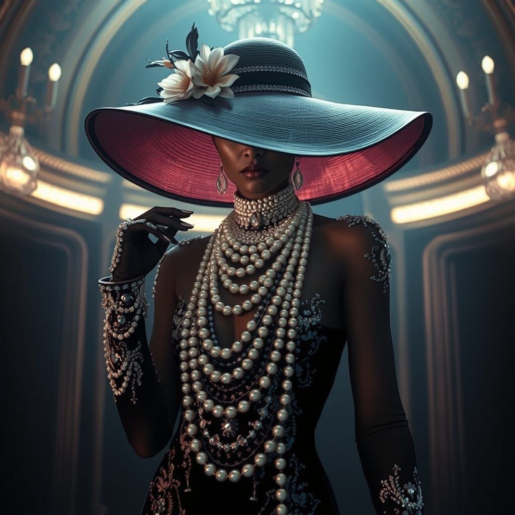 Elegant Noir Goddess in Opulent Attire