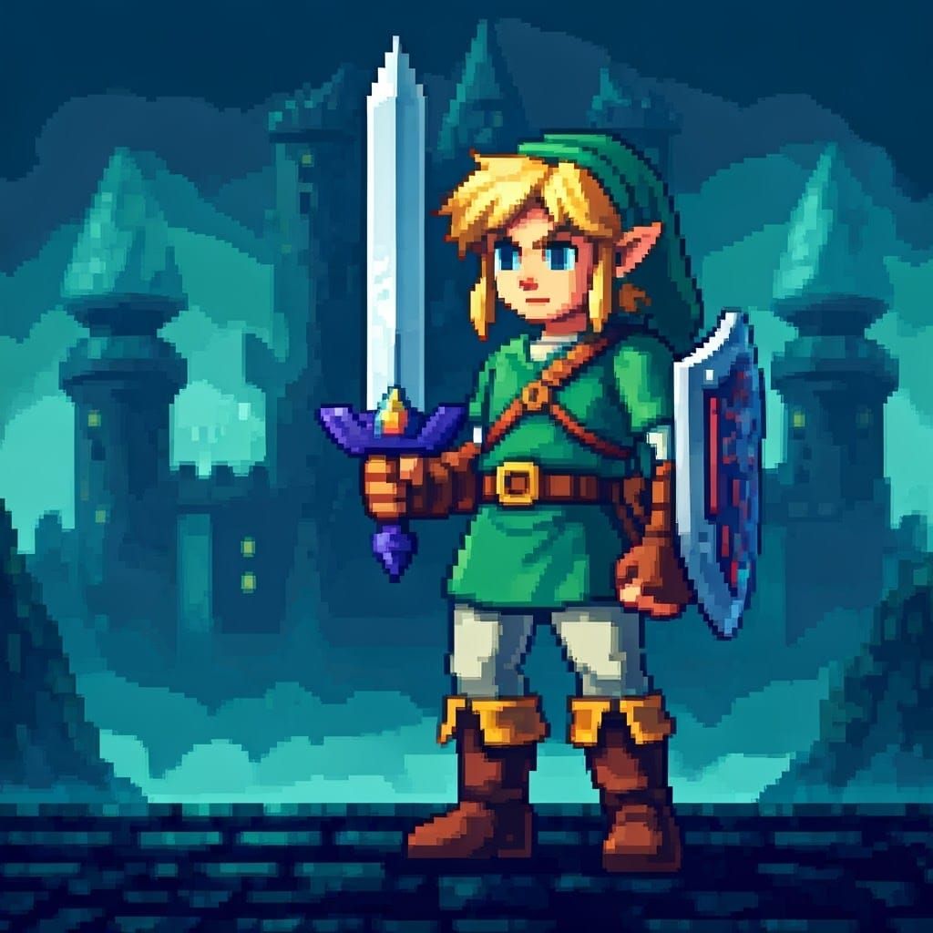 8-Bit Pixel Art: Link from Zelda with Sword