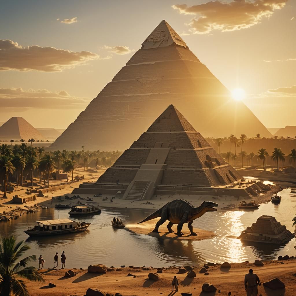 Egyptian Pyramid Construction with Tyrannosaurus Rex