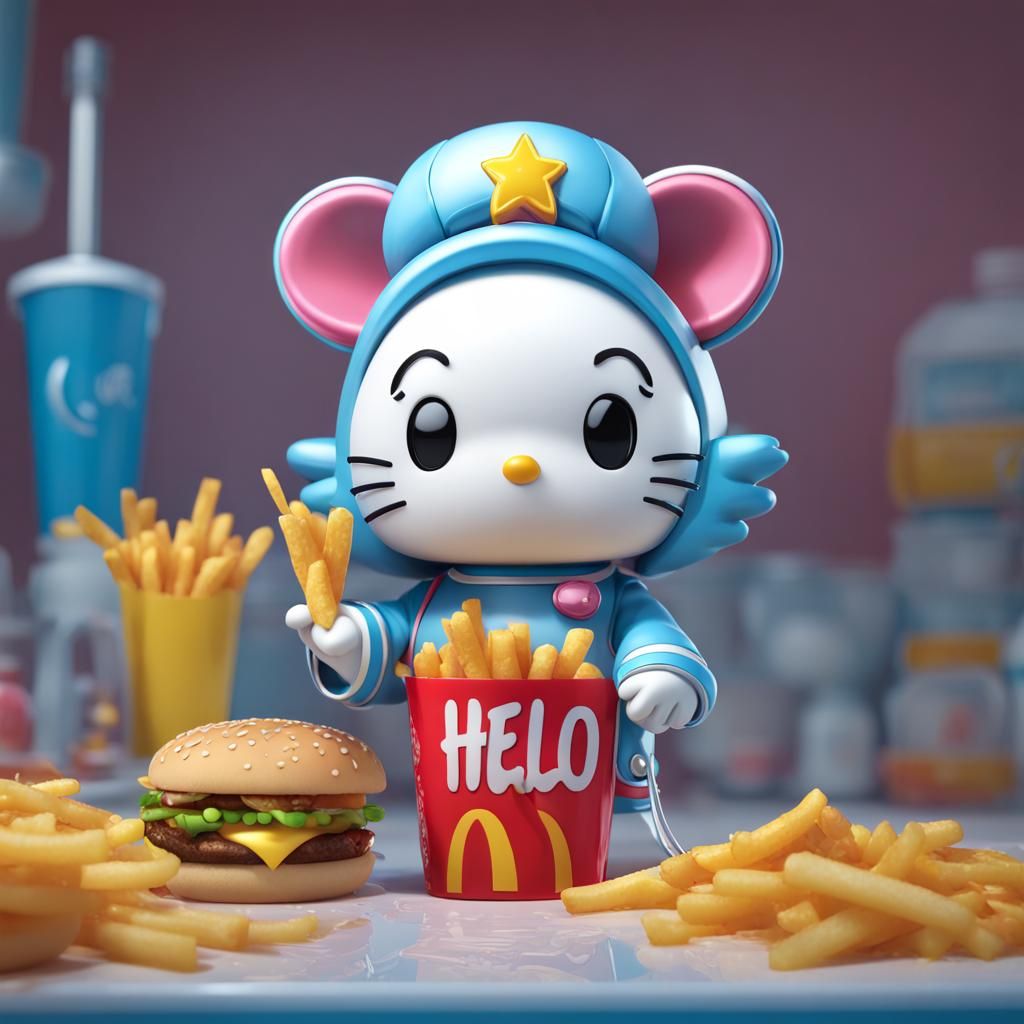 Hello Kitty Puppy Portrait in Art Nouveau Style