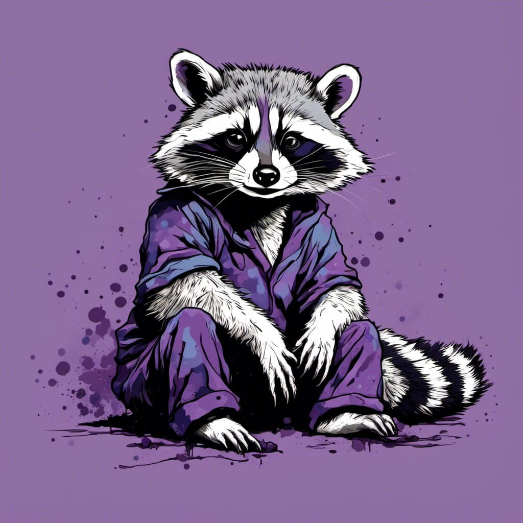 Minimalist Raccoon Portrait in Moonlit Carpark