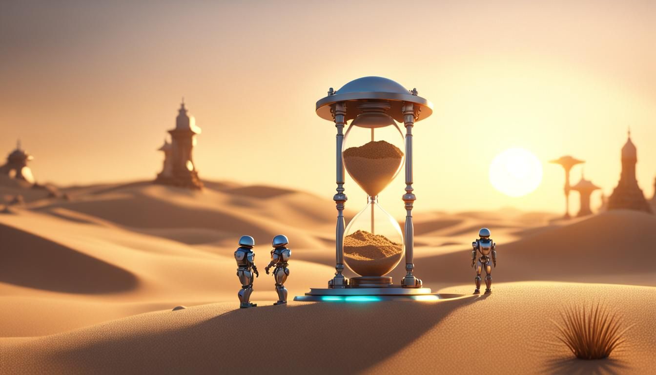 Hourglass World: Tiny People in a Sci-Fi Sunset