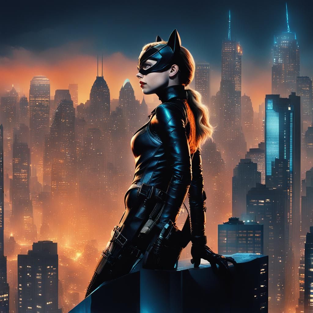 Catwoman on Gotham Skyscraper: Cinematic Film Still