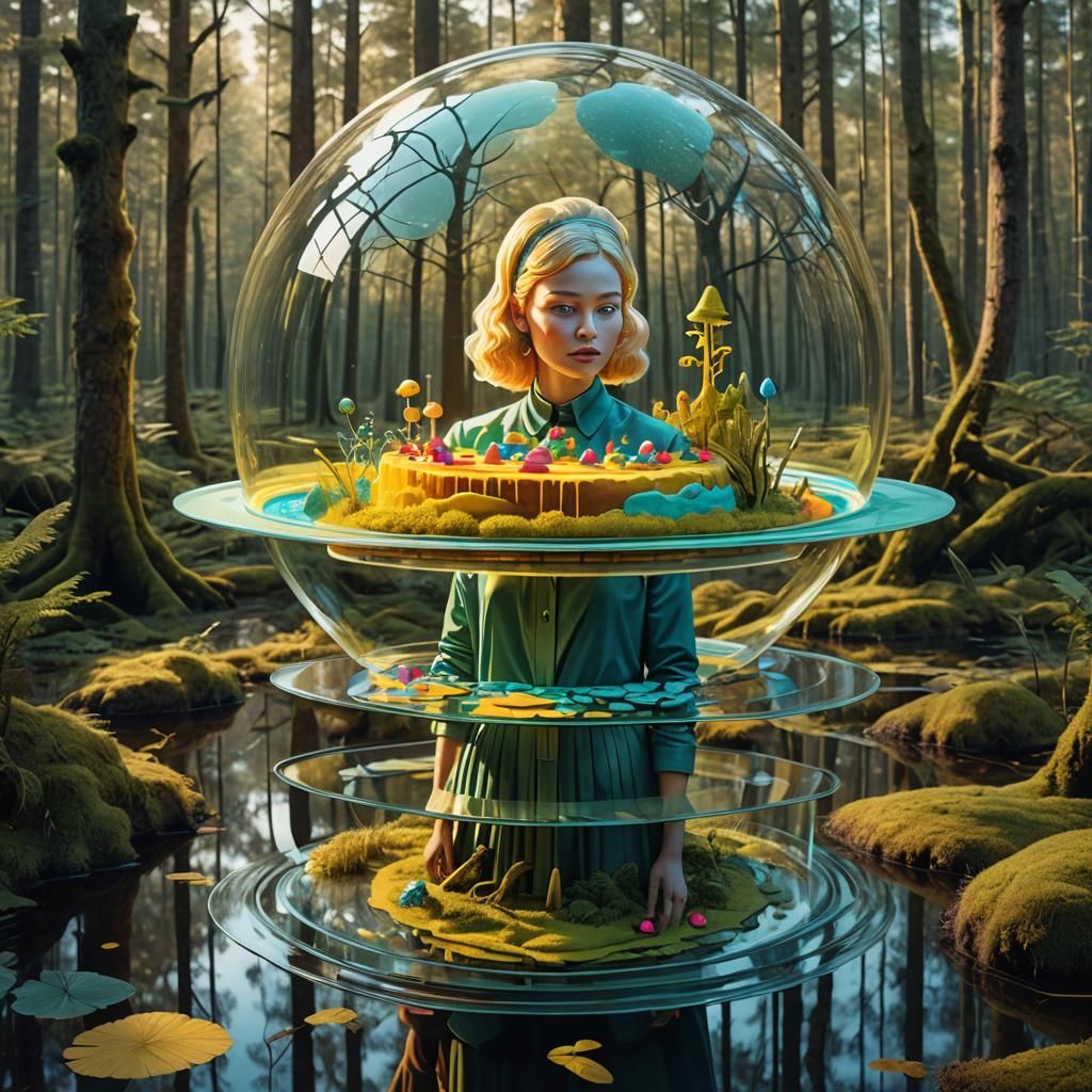 Bioluminescent Scandinavian Forest Cake with Woman