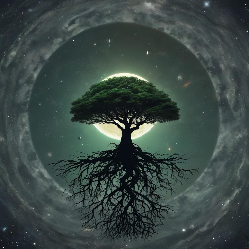 Celestial Tree Envelops Planet in Lush Foliage