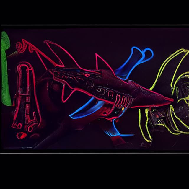Neon Shark in Steampunk Biopunk Style