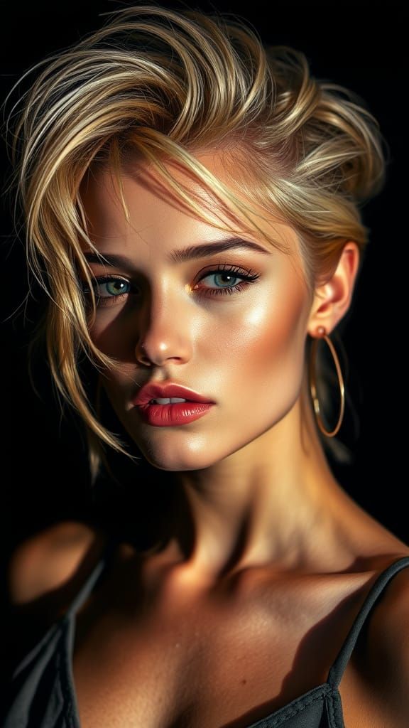 Glamorous Woman in High-Contrast Studio Lighting