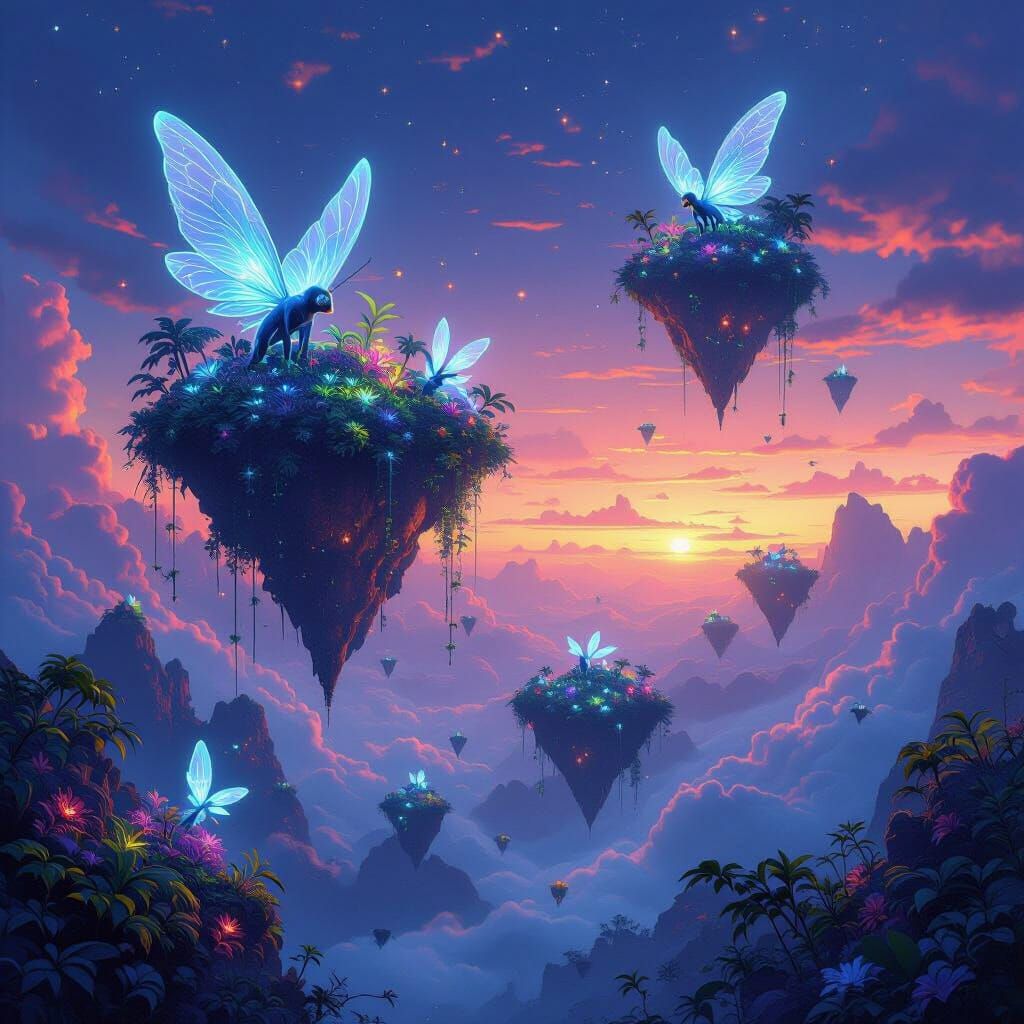 Bioluminescent Islands in Twilight Dreamscape