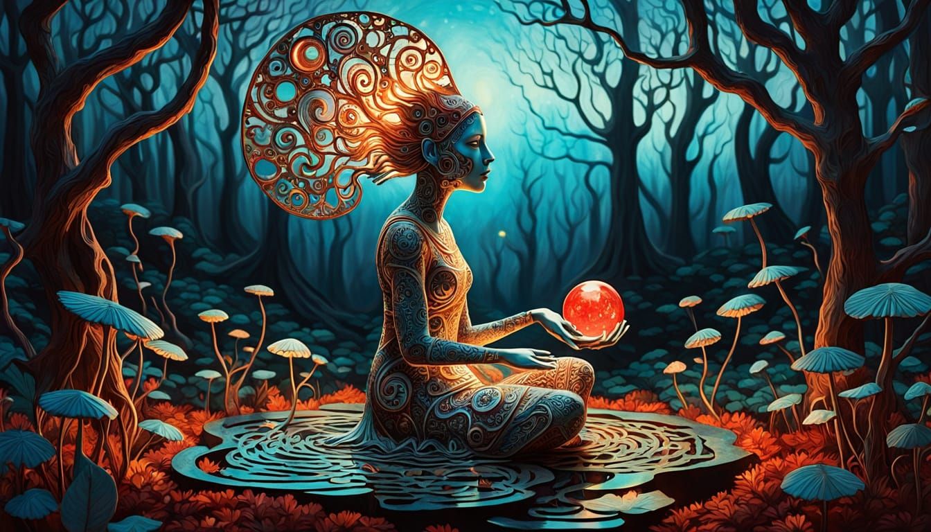 Surreal Goddess Unites Mythical Creatures in Sunlit Fragment...