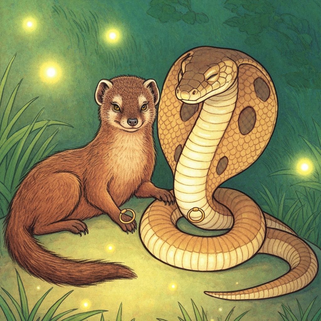 Mongoose and Cobra Friendship Illustrated in Storybook Style