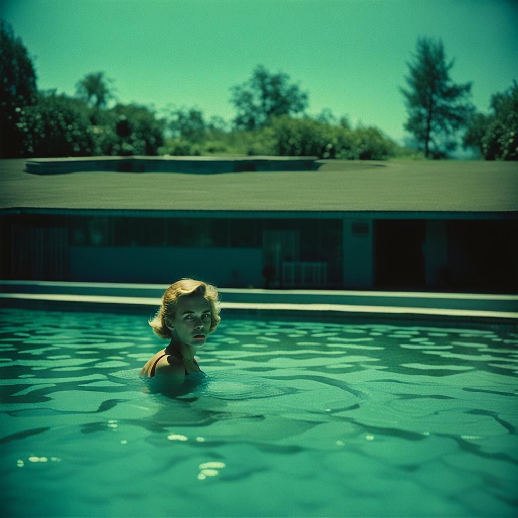 Woman in Dark Pool: 1950s Cinematic Style
