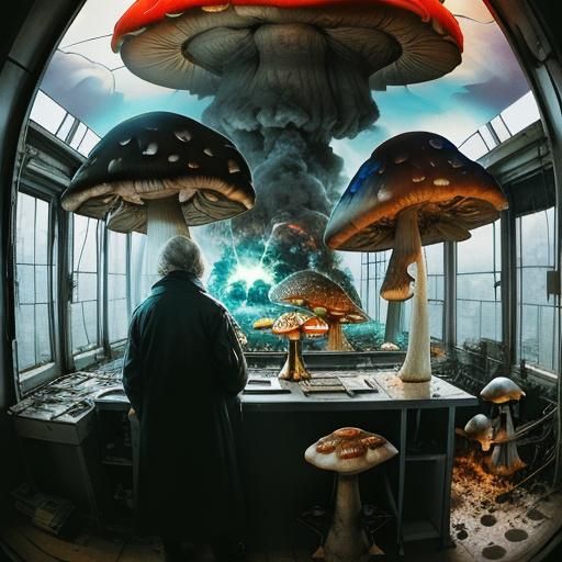 Mad Scientist in Lab with Nuclear Explosion