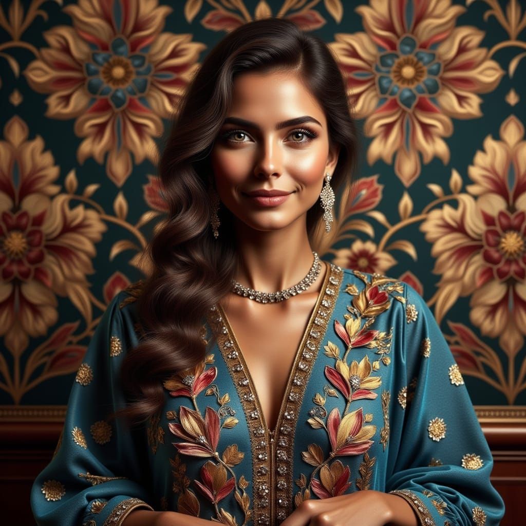 Elegant Woman in Opulent Mosaic Style