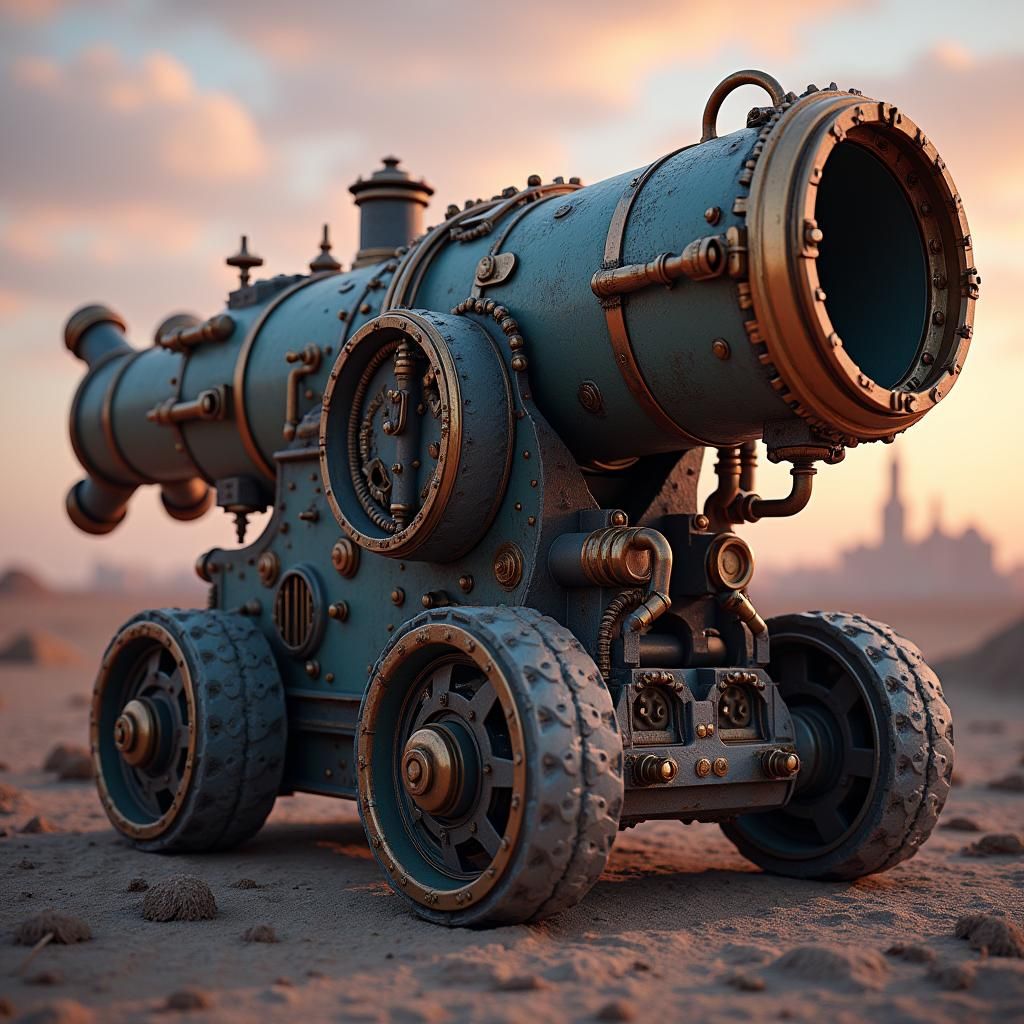 Detailed Steampunk Cannon with Brass and Copper
