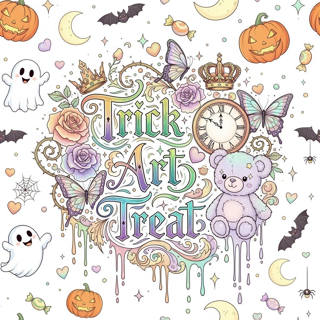 Whimsical Halloween Pattern with Gothic Calligraphy