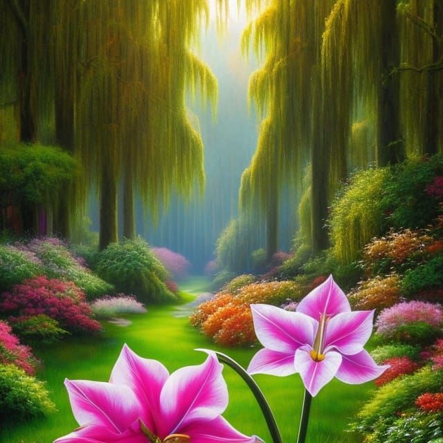 Surreal Amaryllis Flowers in Dreamy Garden