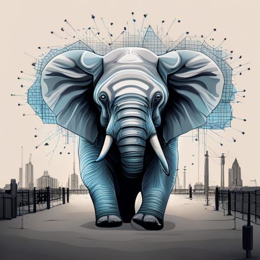 Cyberpunk Elephant Schematic: Digital Sci-Fi Art