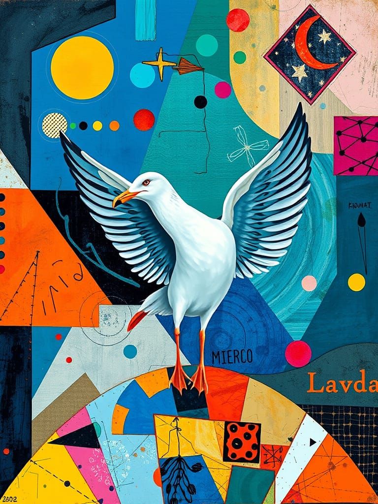 Psychedelic Seagull in Yoga Pose, Abstract Art