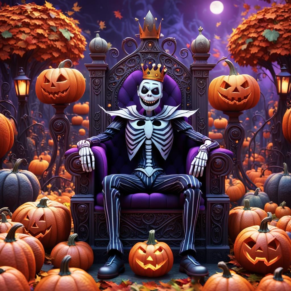 Regal Pumpkin King in Ornate Patch, Pixar Style