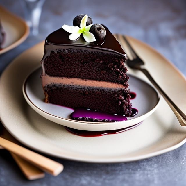 Moist Chocolate Cake with Blueberry Sauce