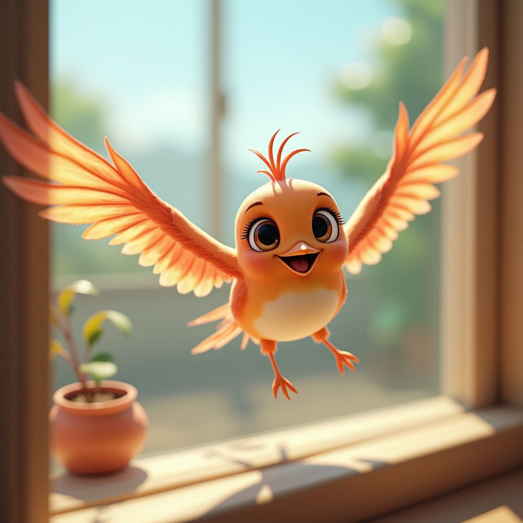 Cheerful 3D Bird in Flight: Disney-Inspired Render