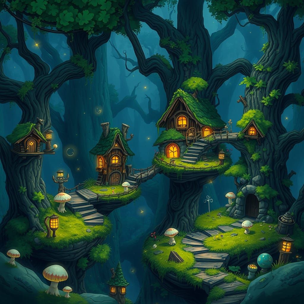 Whimsical Goblin Forest in a Classic 2D Side-Scroller Aesthe...