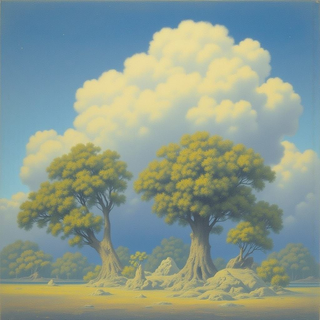 Gentle Cloud Trees in Vivid Indigo Style