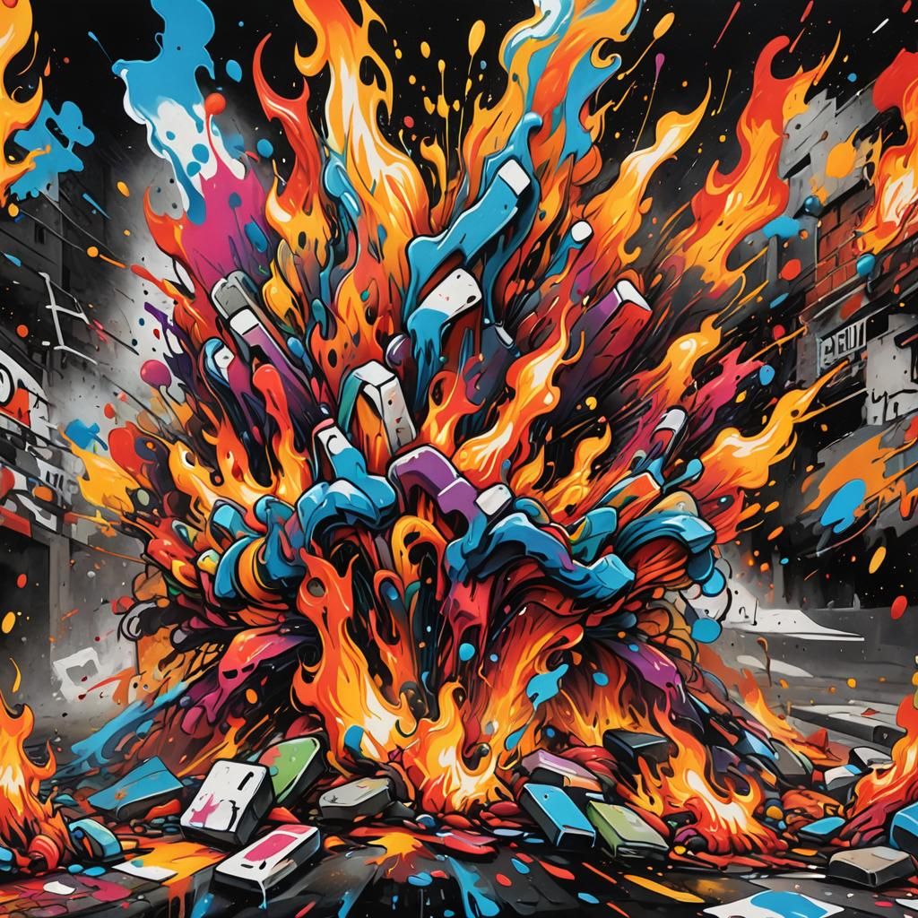 Graffiti Street Fire in Splash Art Style