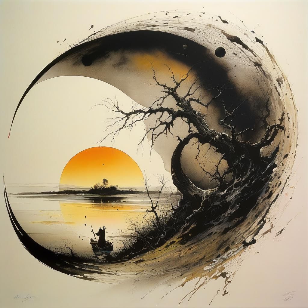 Surrealistic Calligraphy Art in Ink Wash Style