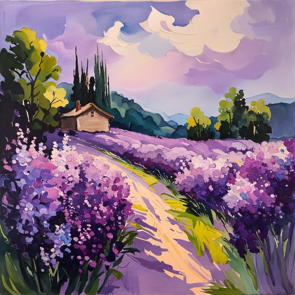 Lilac Sky Gouache Impressionist Masterpiece