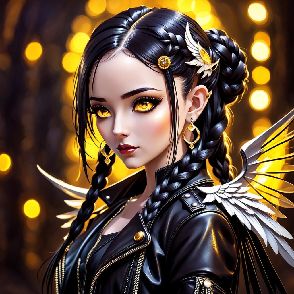 Teen Fey Portrait with Silver Wings in Gothic Style