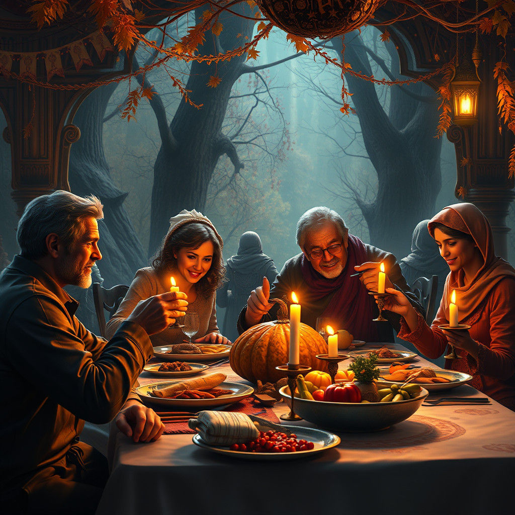 Thanksgiving Dinner with Family: Detailed Matte Painting