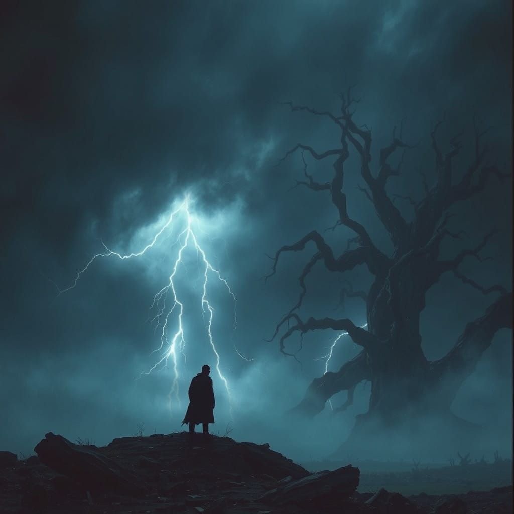 Dark and Ominous Landscape with Lone Figure